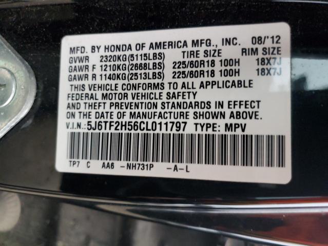 5J6TF2H56CL011797 - 2012 HONDA CROSSTOUR EXL შავი ფოტო 12