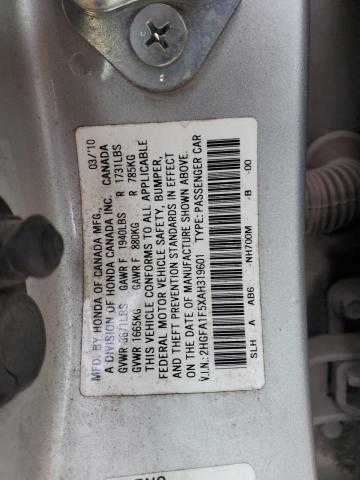 2HGFA1F5XAH319601 - 2010 HONDA CIVIC LX SILVER photo 13