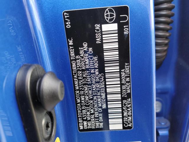 NMTKHMBX0JR024475 - 2018 TOYOTA C-HR XLE BLUE photo 12