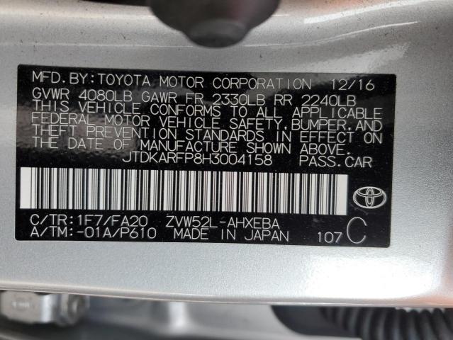 JTDKARFP8H3004158 - 2017 TOYOTA PRIUS PRIM 银色 照片 12