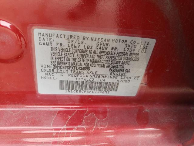 3N1CE2CPXFL434895 - 2015 NISSAN VERSA NOTE S RED photo 13