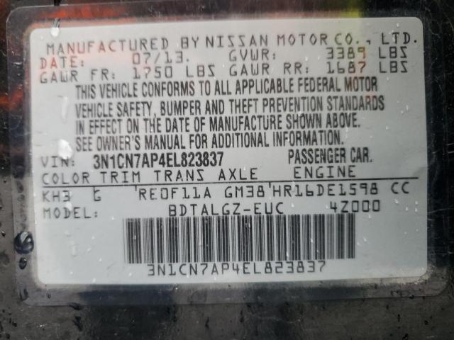 3N1CN7AP4EL823837 - 2014 NISSAN VERSA S BLACK photo 12