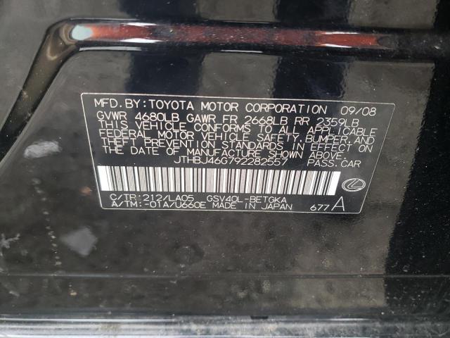 JTHBJ46G792282557 - 2009 LEXUS ES 350 BLACK photo 13