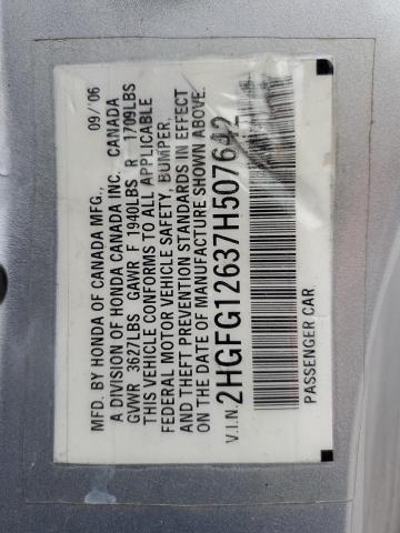 2HGFG12637H507642 - 2007 HONDA CIVIC LX SILVER photo 12