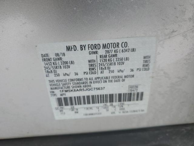 1FM5K8AR5JGC75637 - 2018 FORD EXPLORER POLICE INTERCEPTOR SILVER photo 12