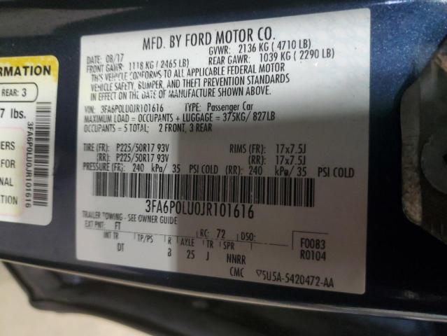 3FA6P0LU0JR101616 - 2018 FORD FUSION SE HYBRID BLUE photo 12