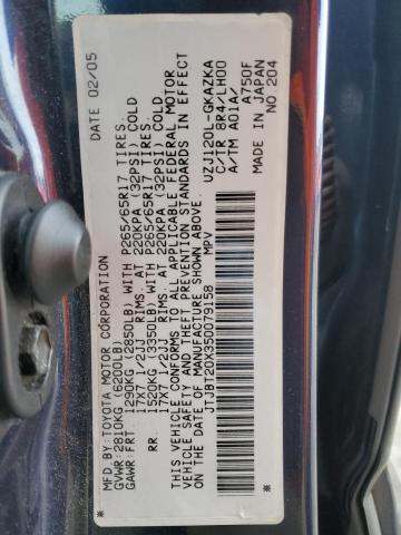 JTJBT20X350079158 - 2005 LEXUS GX 470 BLUE photo 13