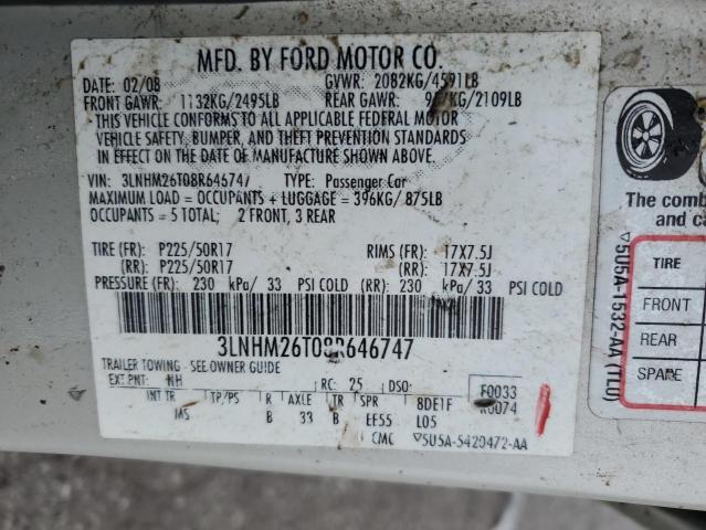 3LNHM26T08R646747 - 2008 LINCOLN MKZ TAN photo 12