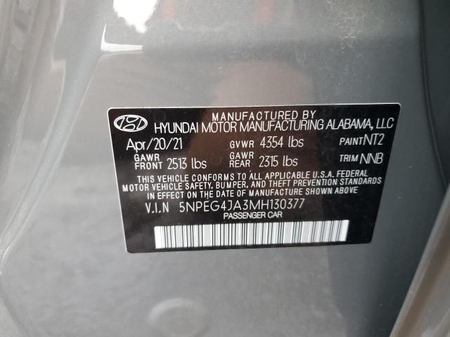 5NPEG4JA3MH130377 - 2021 HYUNDAI SONATA SE GRAY photo 12