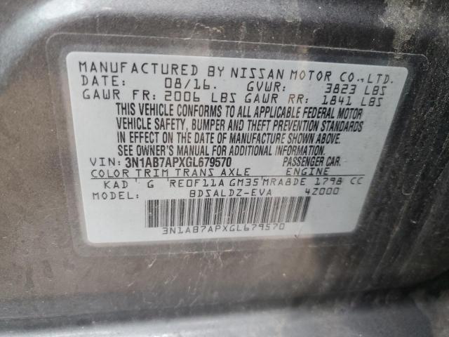 3N1AB7APXGL679570 - 2016 NISSAN SENTRA S GRAY photo 12