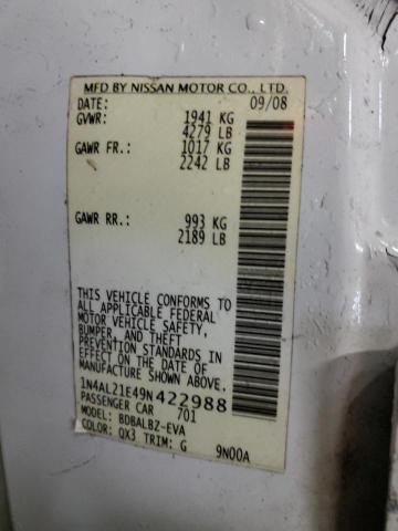 1N4AL21E49N422988 - 2009 NISSAN ALTIMA 2.5 WHITE photo 13