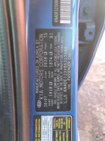 KNADE123X86323686 - 2008 KIA RIO BASE BLUE photo 12