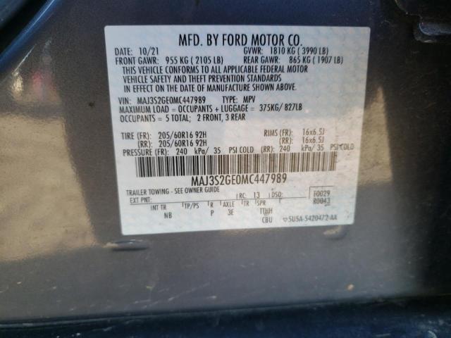 MAJ3S2GE0MC447989 - 2021 FORD ECOSPORT SE GRAY photo 13