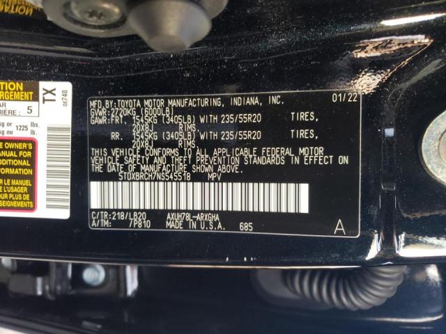 5TDXBRCH7NS545518 - 2022 TOYOTA HIGHLANDER HYBRID LIMITED BLACK photo 14