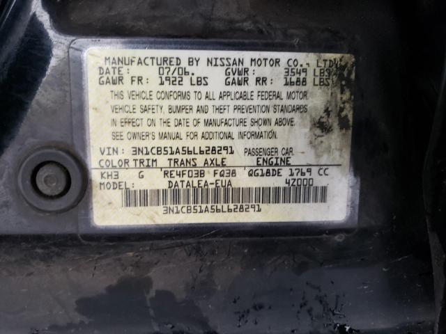 3N1CB51A56L628291 - 2006 NISSAN SENTRA 1.8S BLACK photo 12