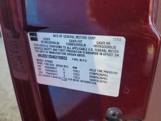 4NUDS13S452700652 - 2005 ISUZU ASCENDER S 红色 照片 13