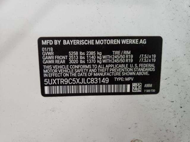 5UXTR9C5XJLC83149 - 2018 BMW X3 XDRIVE30I WHITE photo 12