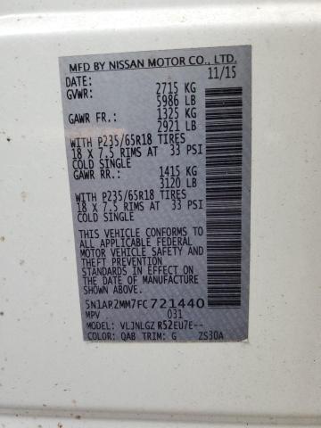 5N1AR2MM7FC721440 - 2015 NISSAN PATHFINDER S WHITE photo 13