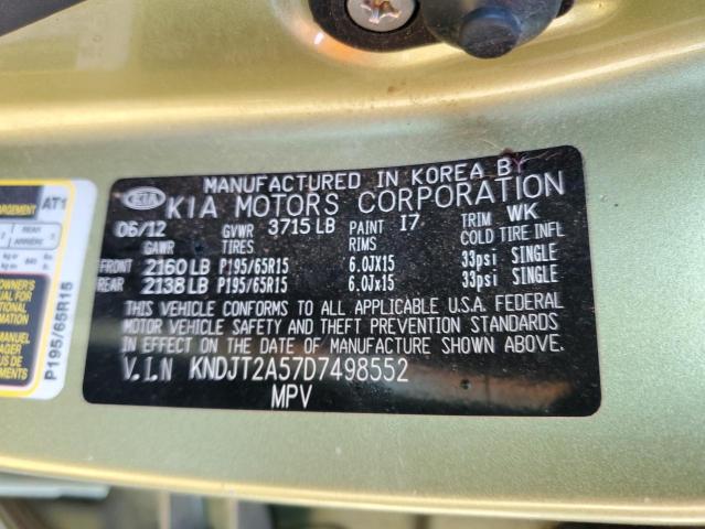 KNDJT2A57D7498552 - 2013 KIA SOUL GREEN photo 12