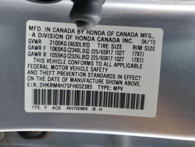 2HKRM4H75FH652385 - 2015 HONDA CR-V EXL SILVER photo 12