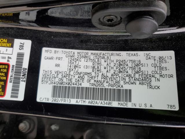 5TFJX4GN0DX024434 - 2013 TOYOTA TACOMA DOUBLE CAB 黑色 照片 13