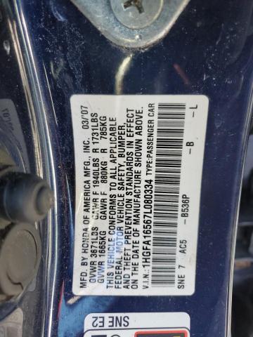 1HGFA16567L080334 - 2007 HONDA CIVIC LX BLUE photo 12