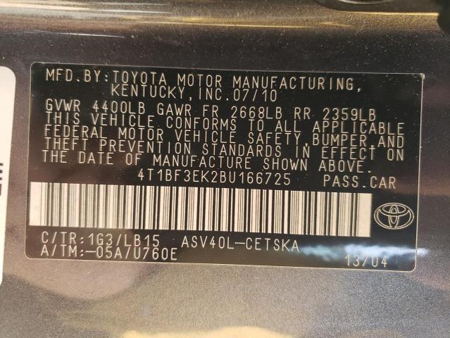 4T1BF3EK2BU166725 - 2011 TOYOTA CAMRY BASE GRAY photo 12