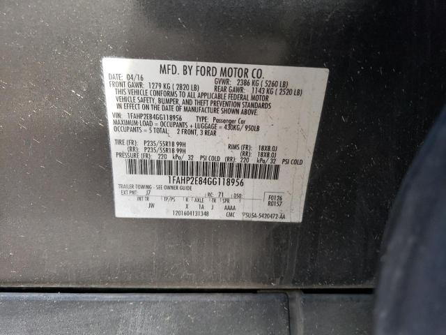 1FAHP2E84GG118956 - 2016 FORD TAURUS SEL CHARCOAL photo 12