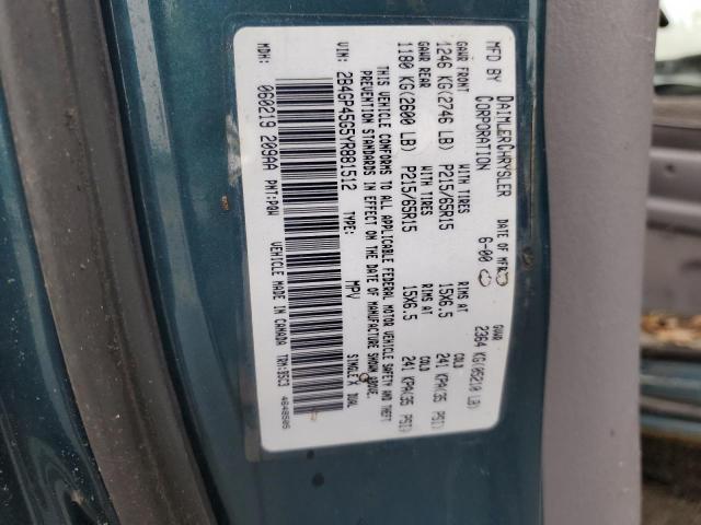 2B4GP45G5YR881512 - 2000 DODGE CARAVAN SE GREEN photo 13