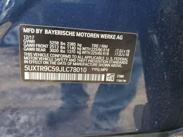 5UXTR9C59JLC78010 - 2018 BMW X3 XDRIVE30I BLUE photo 13