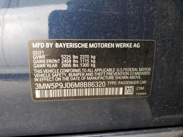 3MW5P9J06M8B86320 - 2021 BMW 330XE Синій фото 13