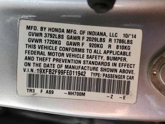 19XFB2F99FE011942 - 2015 HONDA CIVIC EXL SILVER photo 12