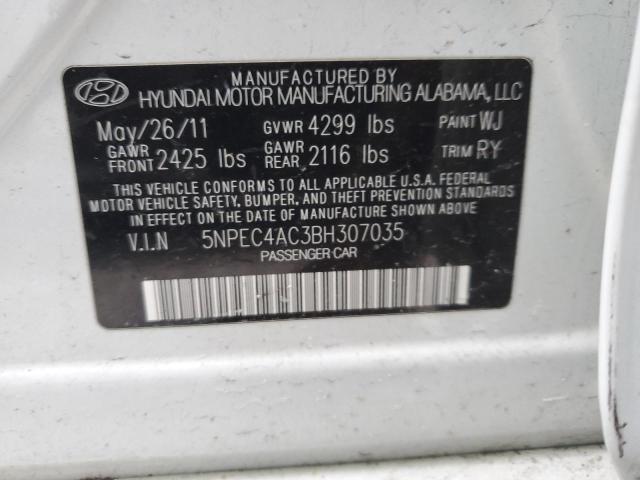 5NPEC4AC3BH307035 - 2011 HYUNDAI SONATA SE WHITE photo 12