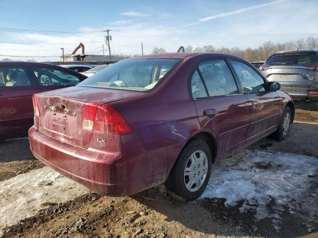 2HGES165X2H591270 - 2002 HONDA CIVIC LX BURGUNDY photo 3