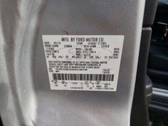 1FMCU9EG3AKC44139 - 2010 FORD ESCAPE LIMITED SILVER photo 14