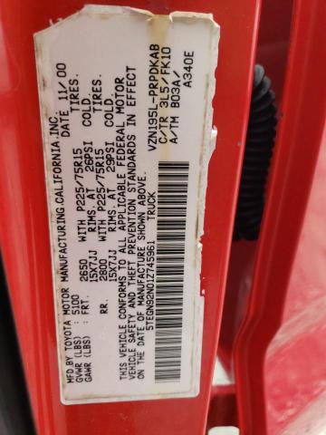 5TEGN92N01Z745961 - 2001 TOYOTA TACOMA DOUBLE CAB PRERUNNER RED photo 12