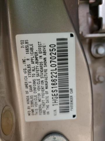 1HGES16622L070250 - 2002 HONDA CIVIC LX SILVER photo 12