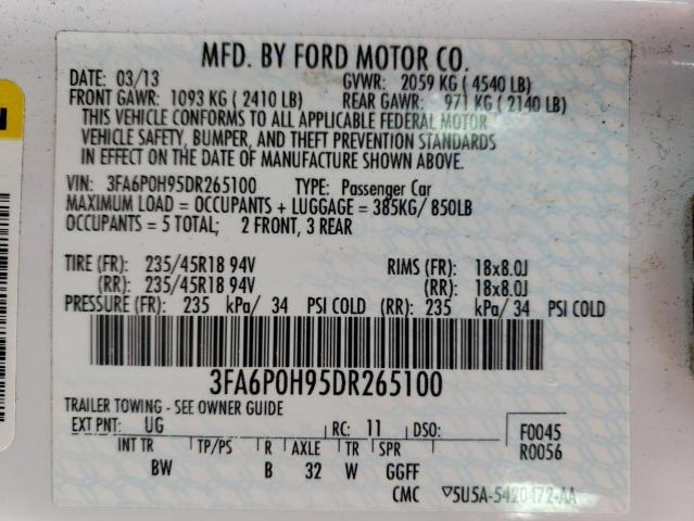 3FA6P0H95DR265100 - 2013 FORD FUSION SE WHITE photo 13