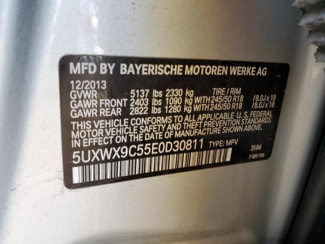 5UXWX9C55E0D30811 - 2014 BMW X3 XDRIVE28I SILVER photo 12