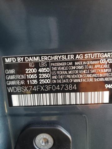 WDBSK74FX3F047384 - 2003 MERCEDES-BENZ SL 55 AMG BLUE photo 13