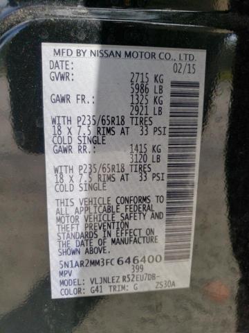 5N1AR2MM3FC646400 - 2015 NISSAN PATHFINDER S 黑色 照片 12