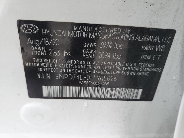 5NPD74LF0LH618026 - 2020 HYUNDAI ELANTRA SE WHITE photo 13