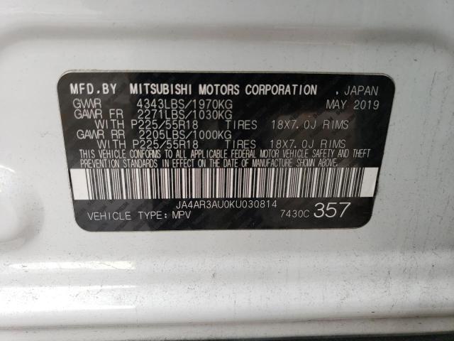 JA4AR3AU0KU030814 - 2019 MITSUBISHI OUTLANDER ES WHITE photo 14