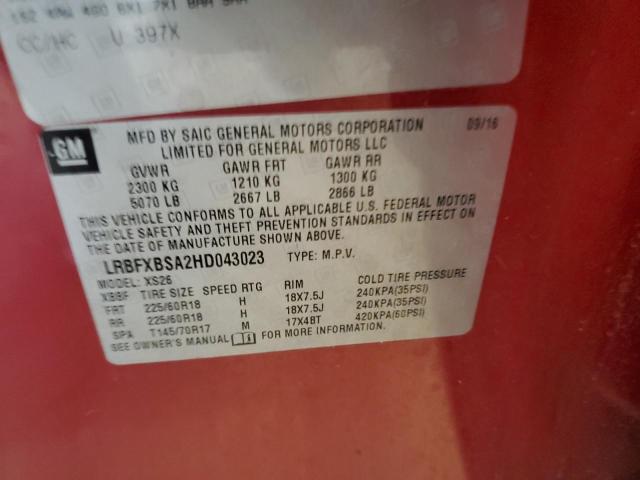 LRBFXBSA2HD043023 - 2017 BUICK ENVISION ESSENCE Բորդո լուսանկար 13