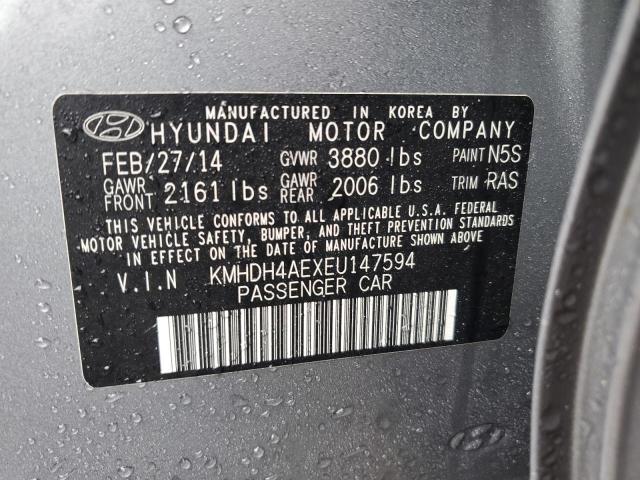 KMHDH4AEXEU147594 - 2014 HYUNDAI ELANTRA SE GRAY photo 12