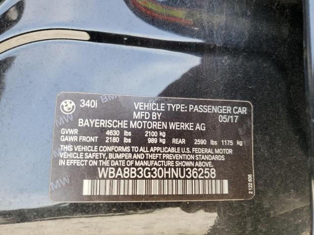 WBA8B3G30HNU36258 - 2017 BMW 340 I Սև լուսանկար 12