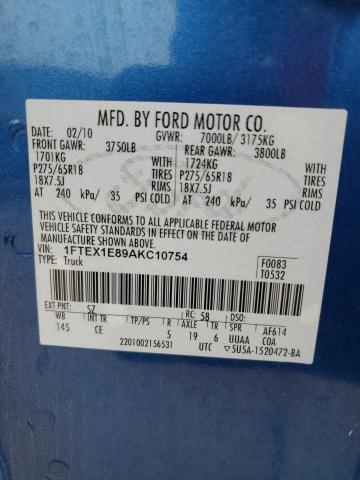 1FTEX1E89AKC10754 - 2010 FORD F150 SUPER CAB BLUE photo 12