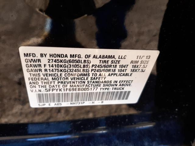 5FPYK1F69EB005177 - 2014 HONDA RIDGELINE RTL-S BLACK photo 12