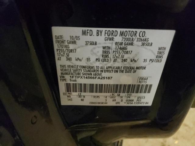 1FTPX14566FA25187 - 2006 FORD F150 BLUE photo 12