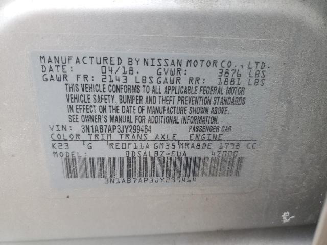 3N1AB7AP3JY299464 - 2018 NISSAN SENTRA S SILVER photo 13